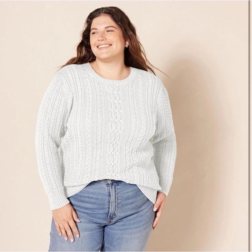 Amazon Essentials Fisherman Cable Knit‎ Sweater Womens Plus Size 1X White NEW